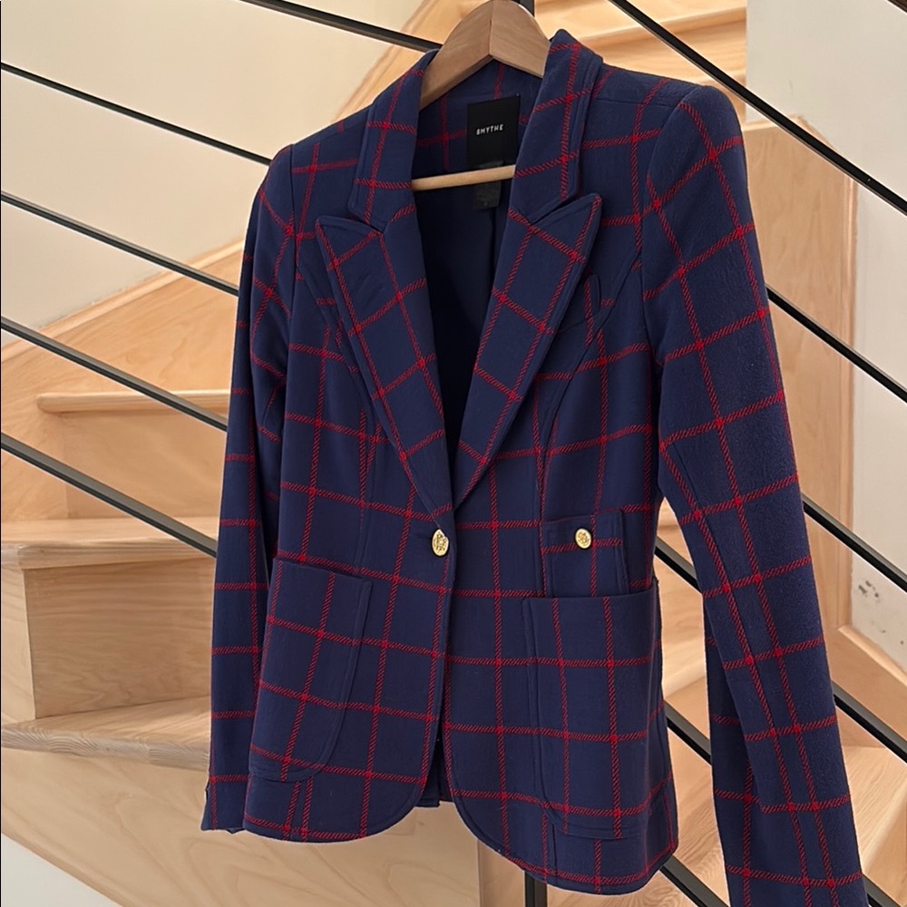 Smythe dark blue and Red Plaid Women's Blazer, size 4 (fits more like 2)